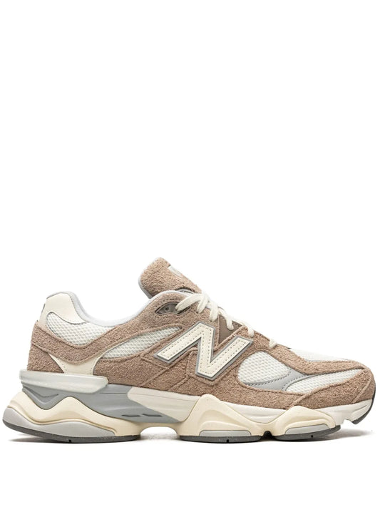 Beige and white lace-up sneakers with N logo and chunky cushioned sole