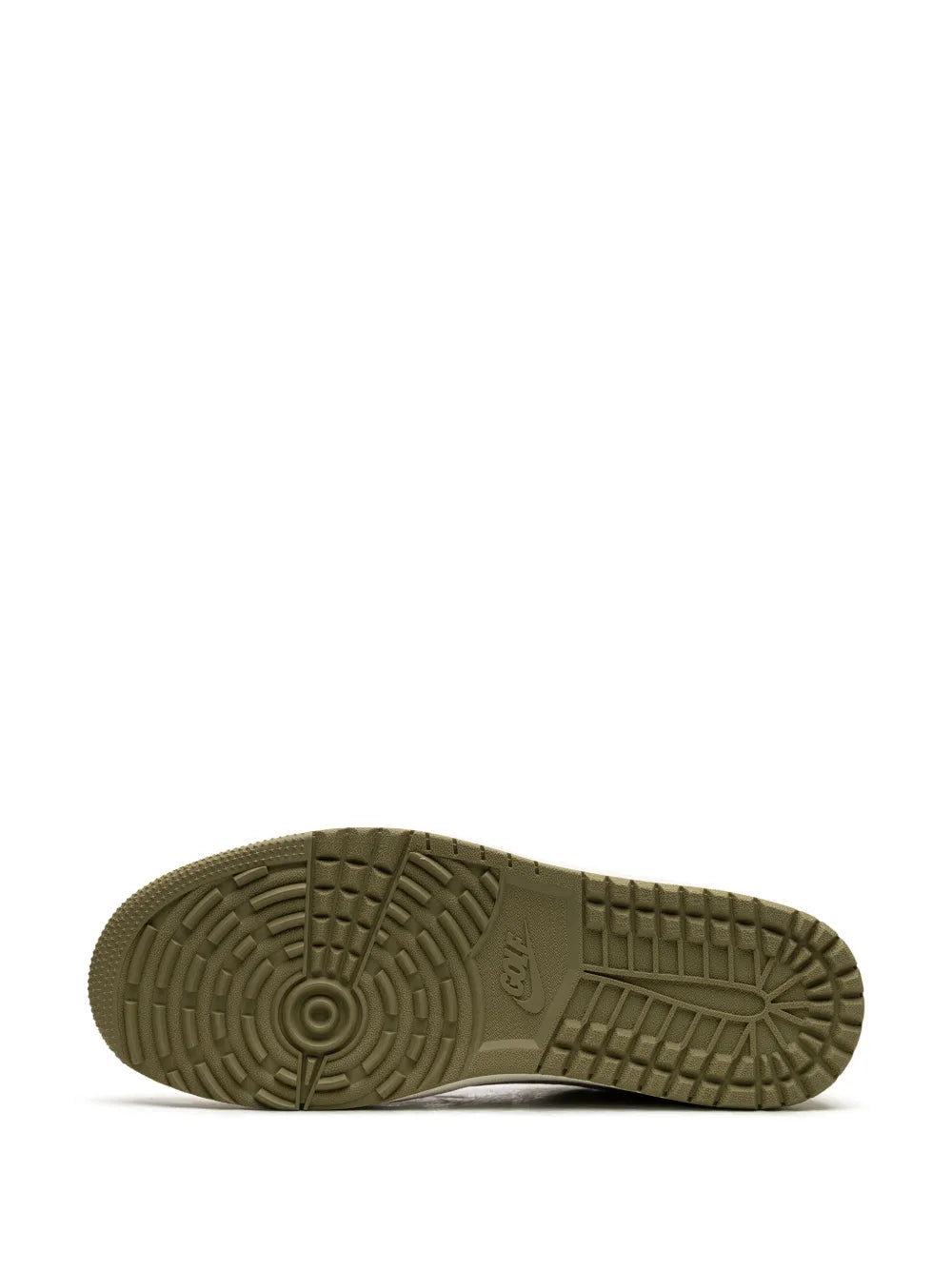 Olive rubber golf outsole with circular traction tread pattern
