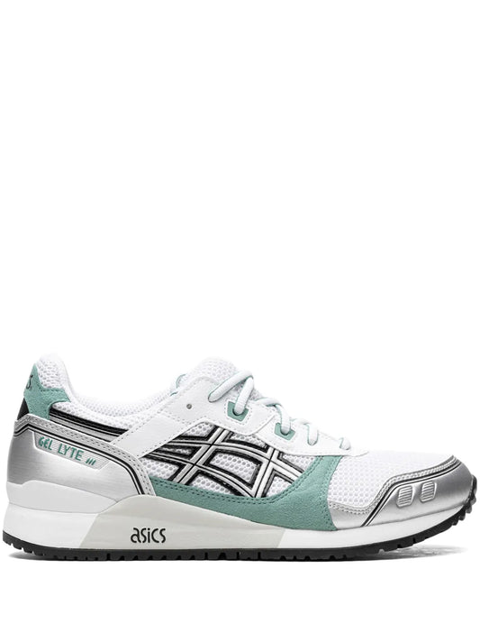 White and teal ASICS Gel-Lyte 3 OG sneakers, black trim, lace-up