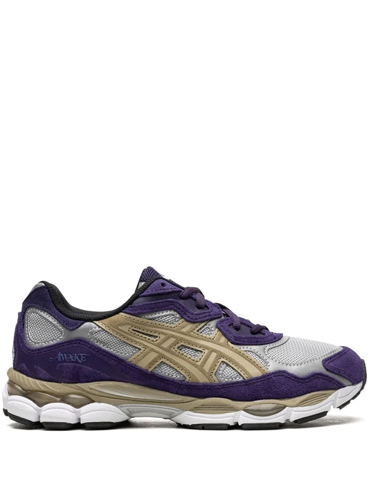 Grey, purple & beige ASICS Gel-NYC sneakers with lace-up front and cushioned sole