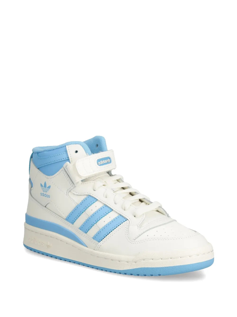 adidas high-top sneaker, white upper with light blue heel tab and three stripes