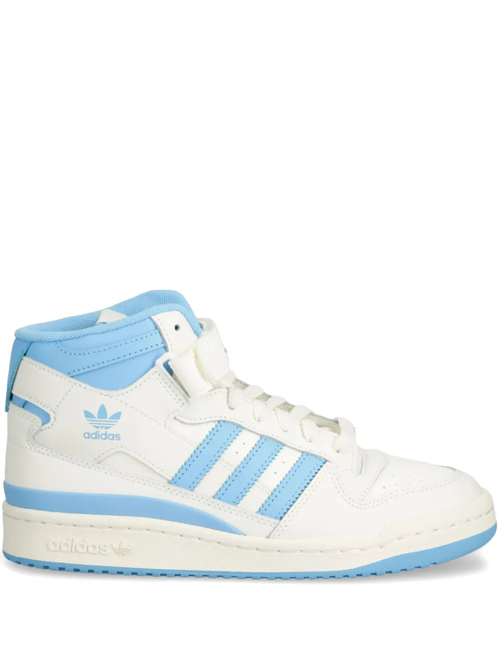 adidas high-top sneaker in white with light blue stripes and padded ankle collar