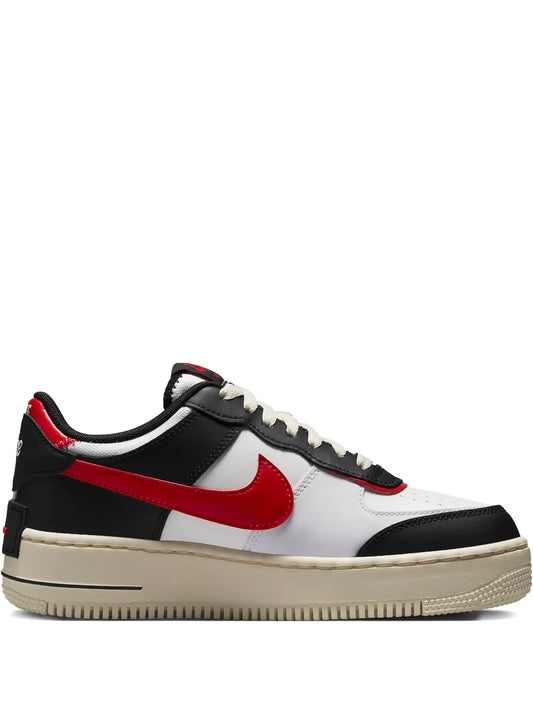 Nike Air Force 1 Shadow low-top sneakers in black, white, and red with lace-up design