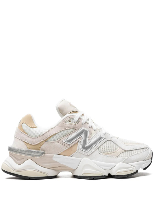 New Balance 9060 lace-up sneakers in white with beige accents and chunky sole