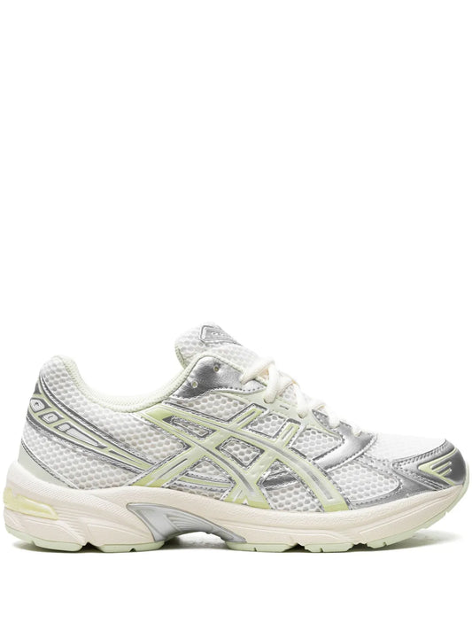 ASICS Gel-1130 running sneakers, white mesh with silver overlays and light green accents