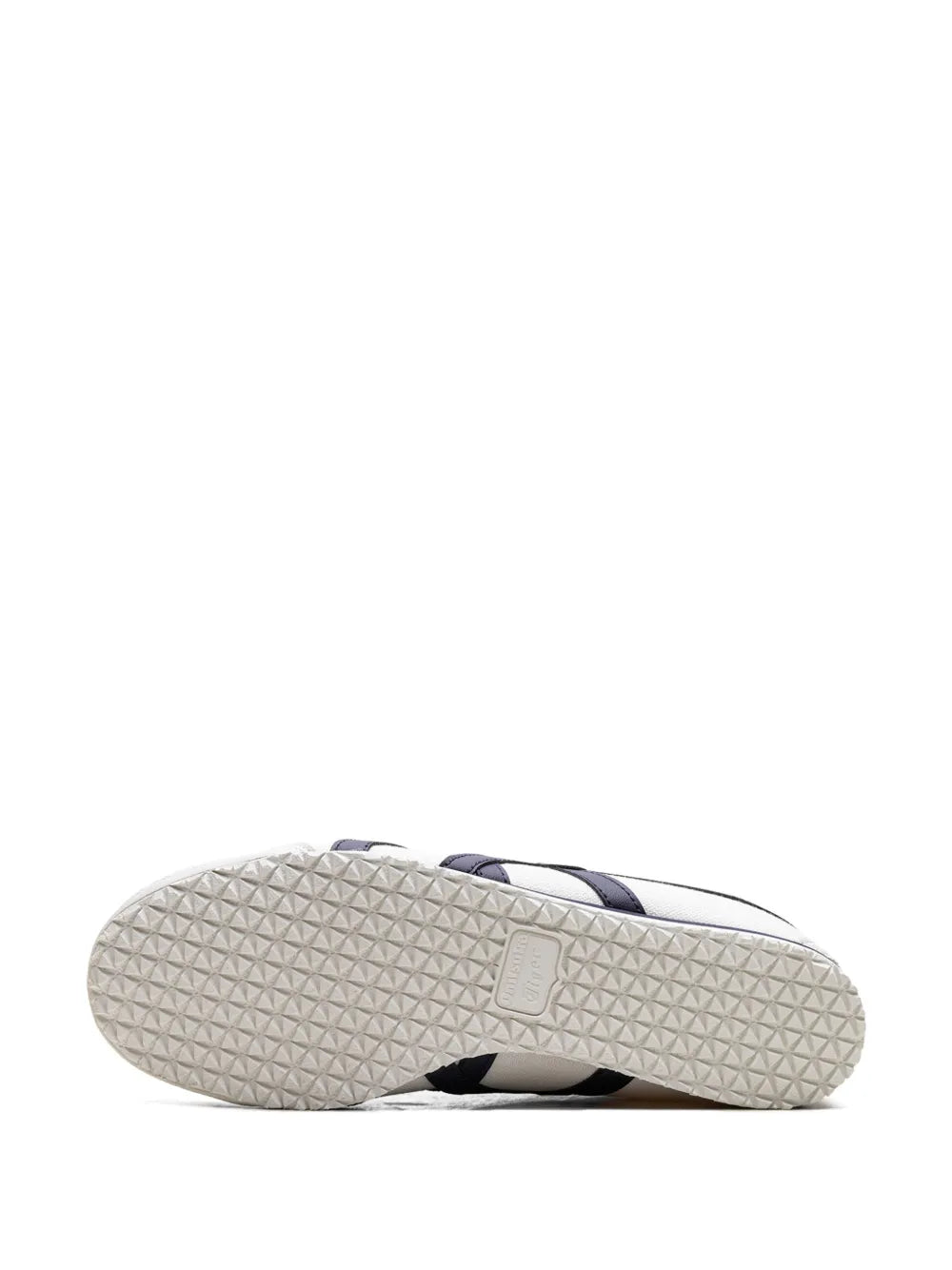 Low-top sneakers outsole view with textured rubber tread and sidewall branding
