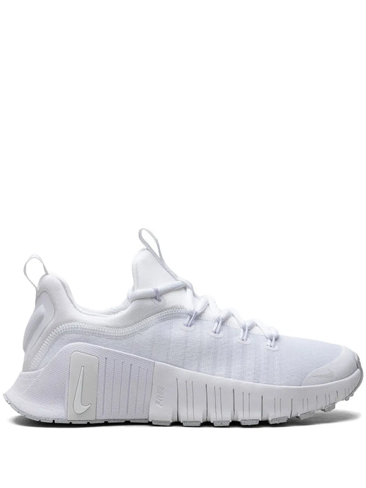 Nike Free Metcon 6 sneakers, white lace-up with side swoosh and molded midsole