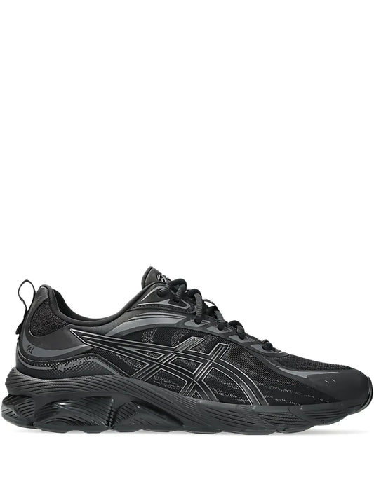 ASICS black lace-up running shoe with gray accents and cushioned sole