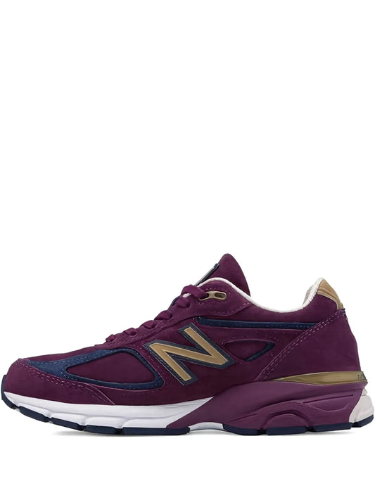 New Balance 990V4 suede trainers in dark purple with N logo and white sole