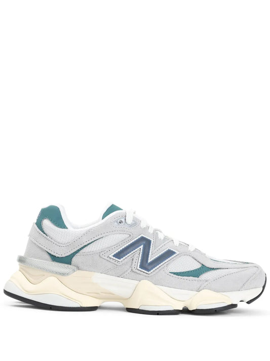 New Balance 9060 sneakers, light grey with teal accents and cream midsole