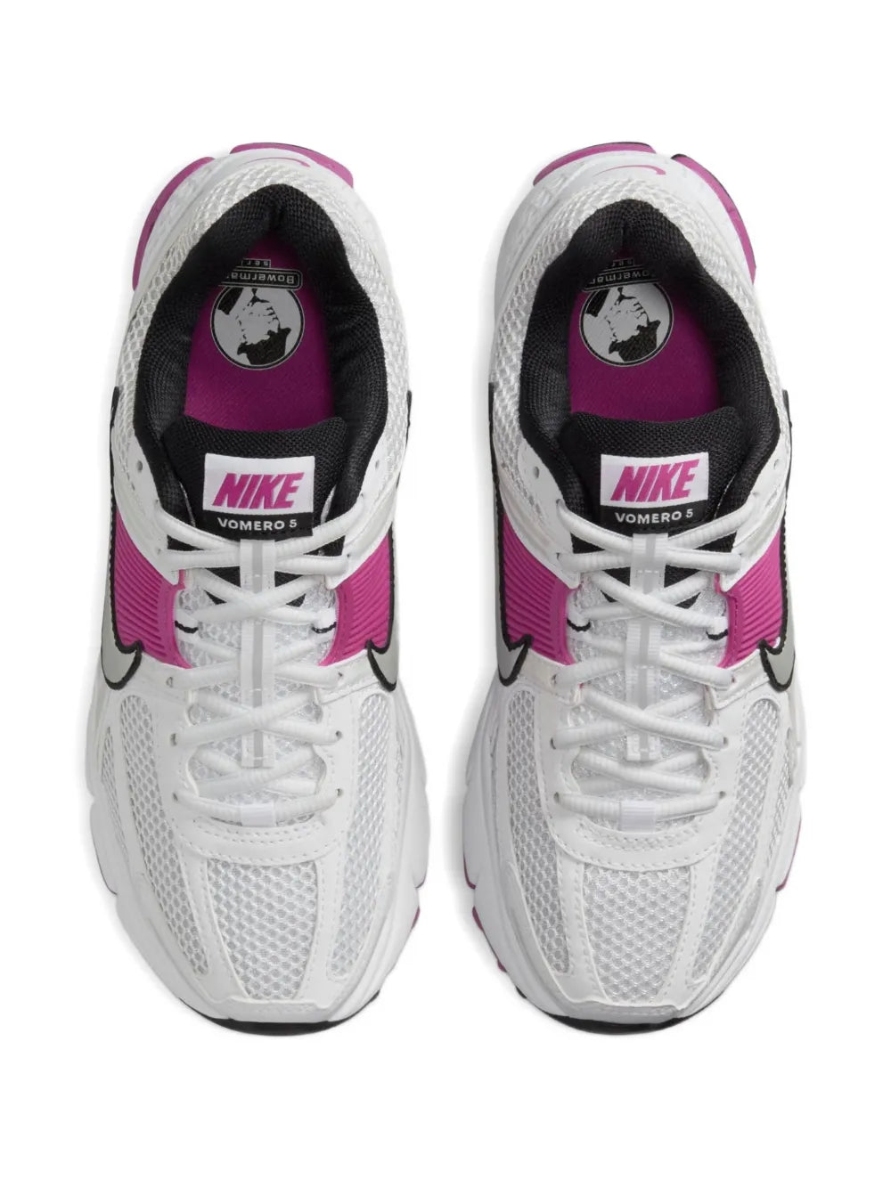 Nike Zoom Vomero 5 sneakers, white laces and mesh with pink lining, padded collar