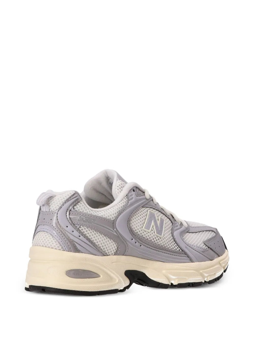Low-top running sneakers, light gray with N logo, beige midsole and black tread