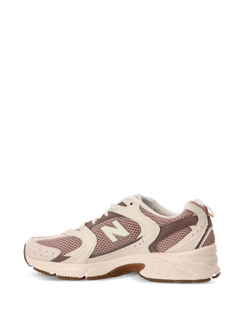 New Balance 530 trainers in cream and mauve with overlay panels and lace-up