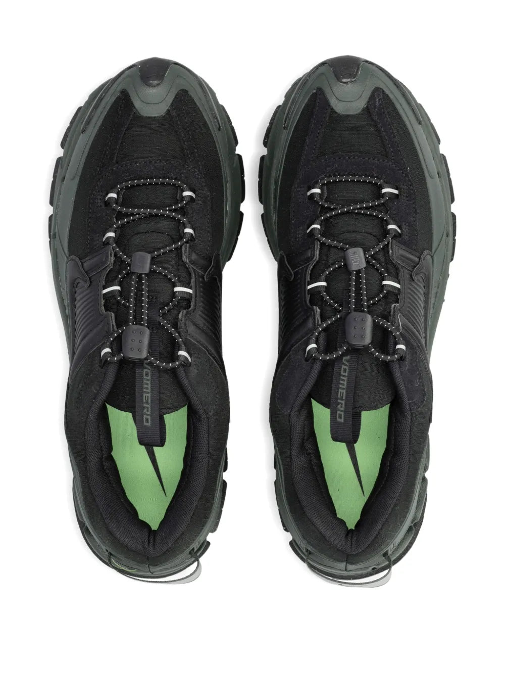 Zoom Vomero trainers pair, black uppers with laces and green inner lining