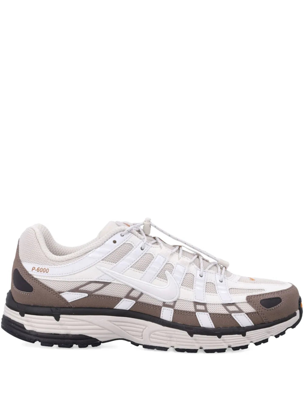 Light brown and white lace-up panelled trainers, brown heel and black outsole