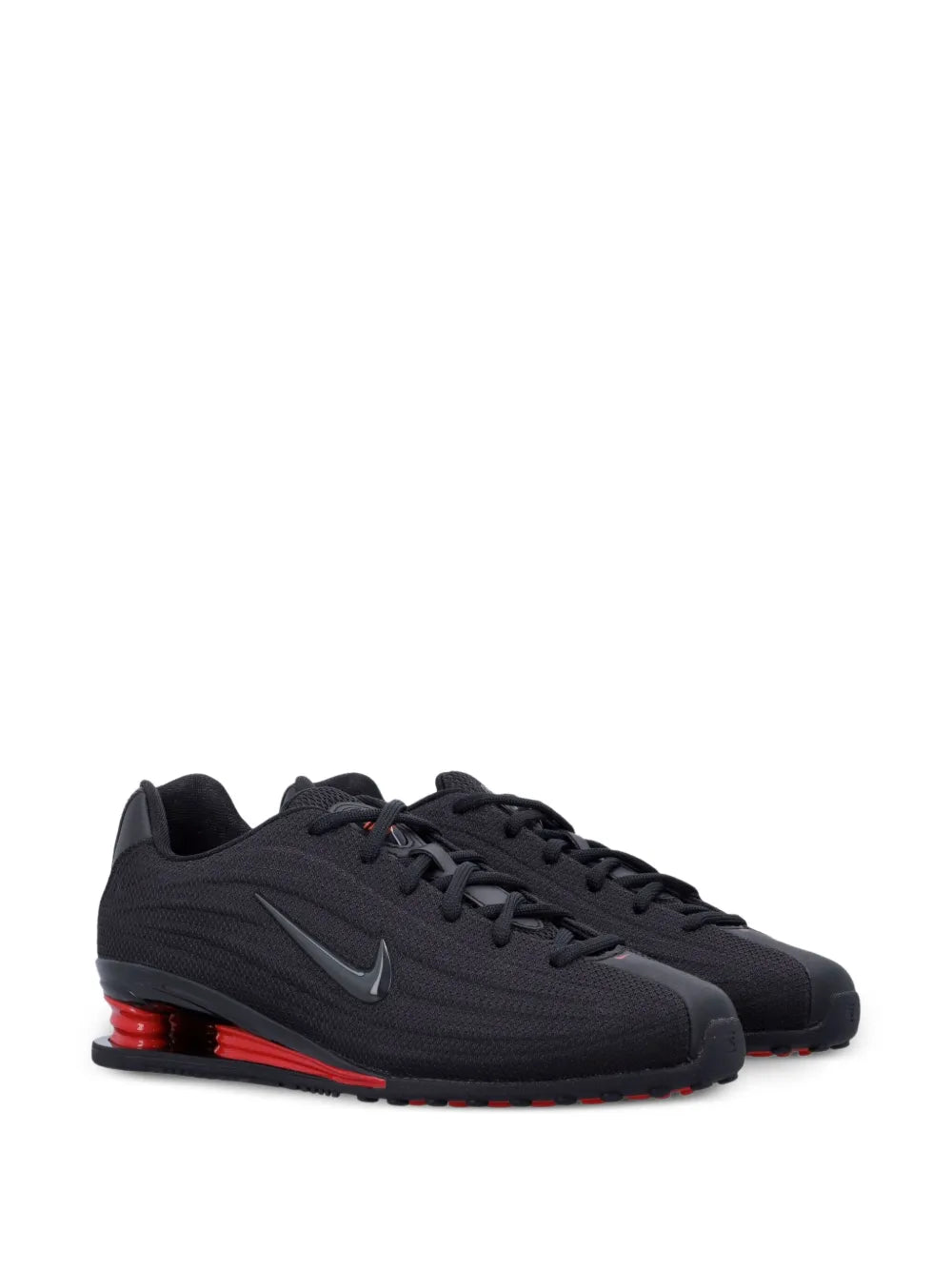 Black Nike Shox Z trainers, lace-up with Swoosh and red underfoot pods