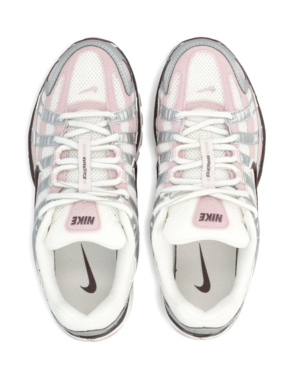 Nike trainers, white uppers with pink mesh lining and silver trim