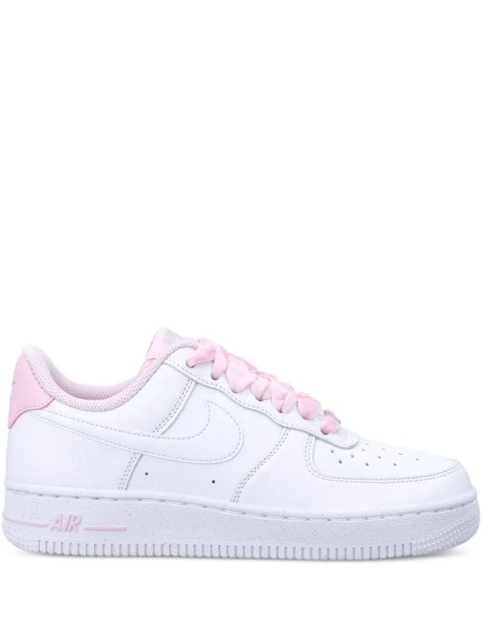 Nike Air Force 1 '07 Vintage sneakers, white leather with pink laces and swoosh.