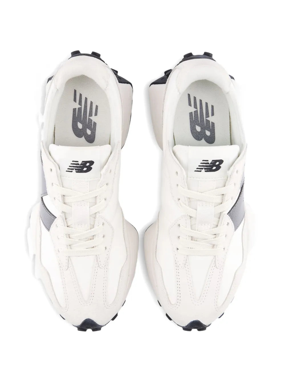 Low-top sneaker lace-up front, white with NB logo on tongue and collar accents