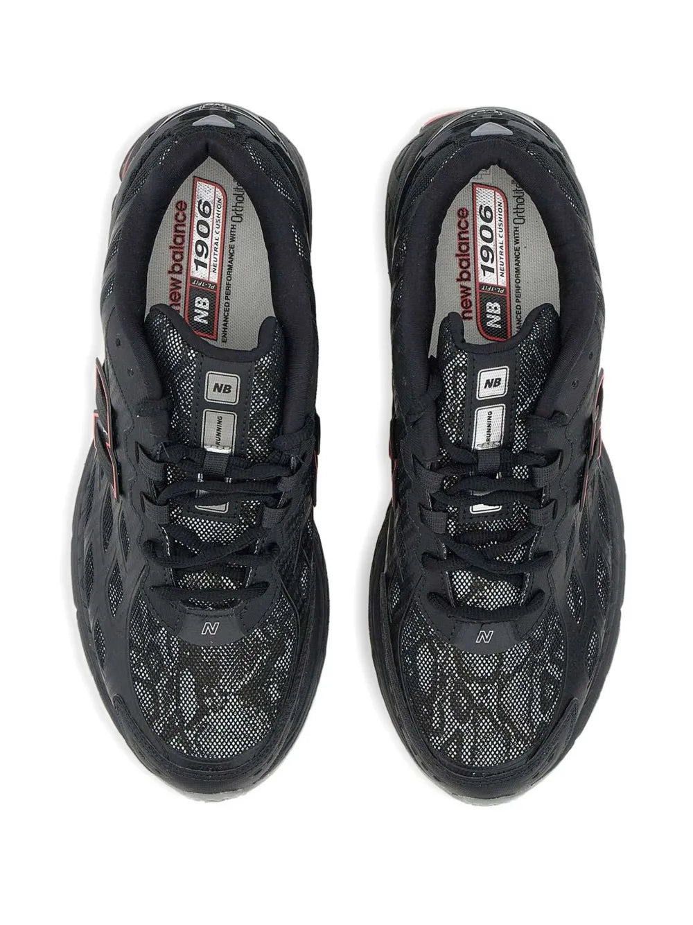 Black mesh sneakers with lace-up closure and padded tongue label