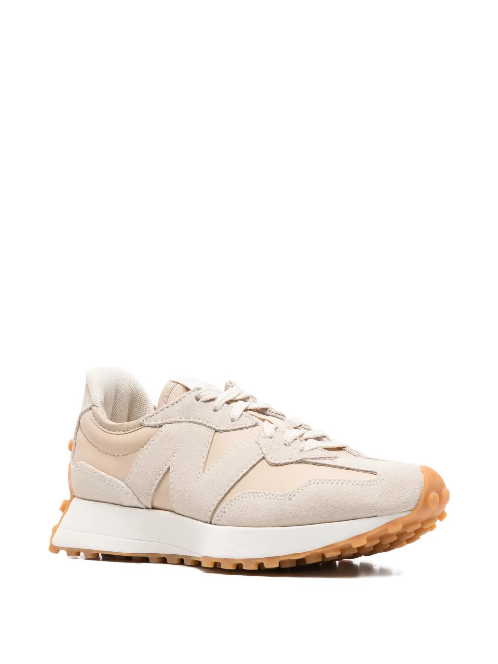 Suede panelled lace-up sneakers with cream upper and orange outsole