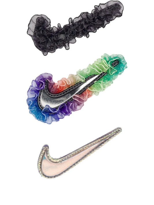 Nike Air Superfly ruffled lace accessories, black, green, purple, and blue