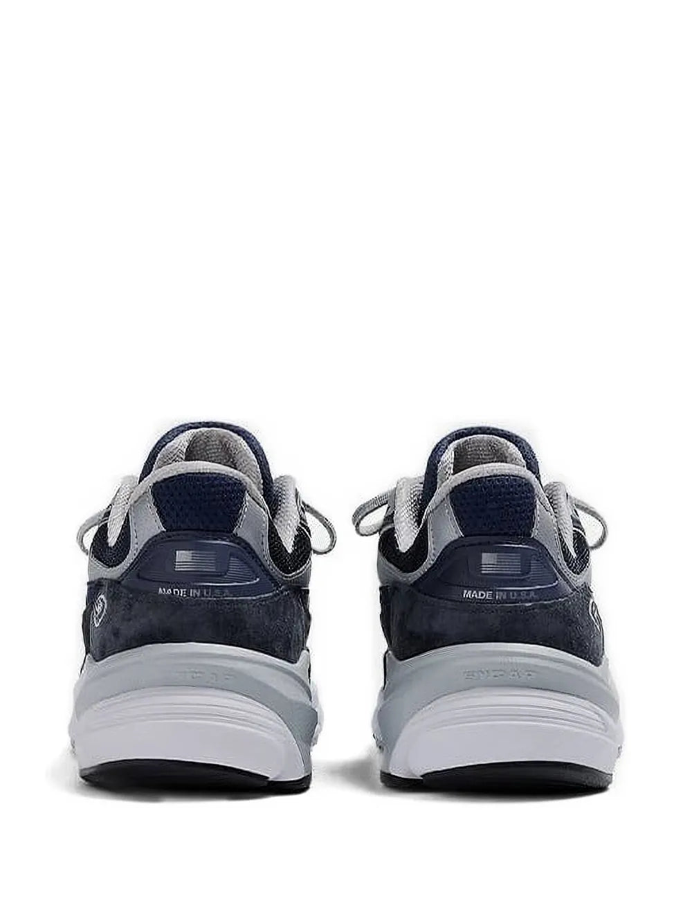 Rear-view running sneaker in dark navy with padded collar and light gray sole