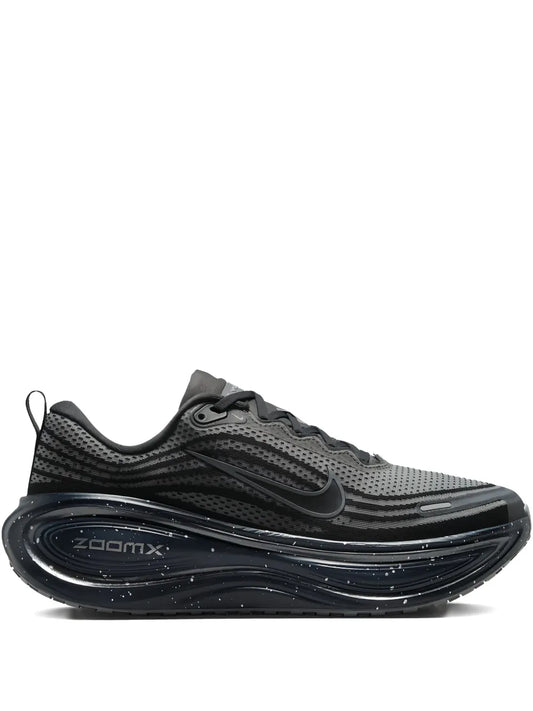 Nike Vomero Plus running shoe, dark gray/black mesh upper, swoosh, ZoomX midsole