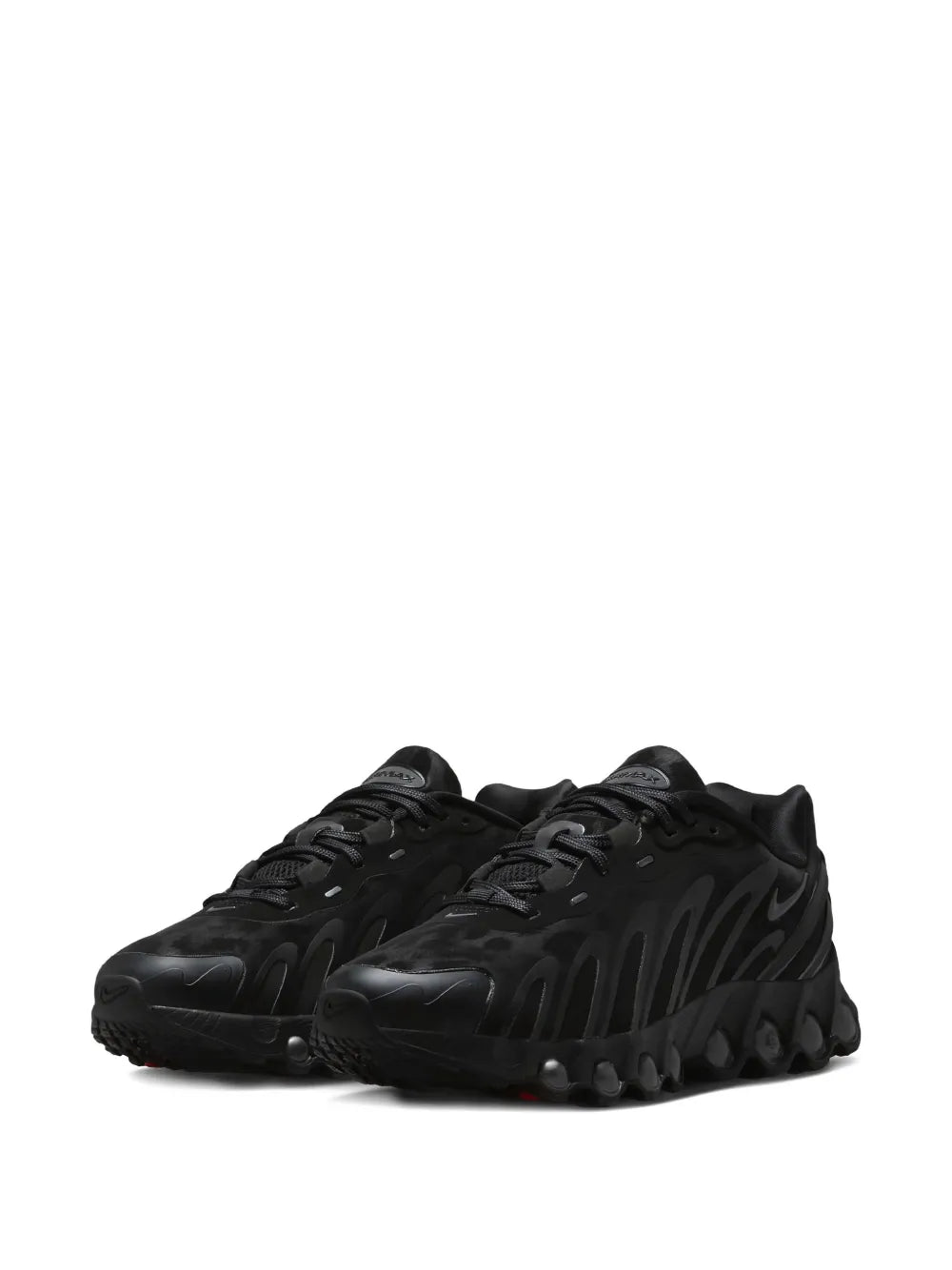 Nike Air Max Dn8 black lace-up sneakers, side view with Air bubble sole