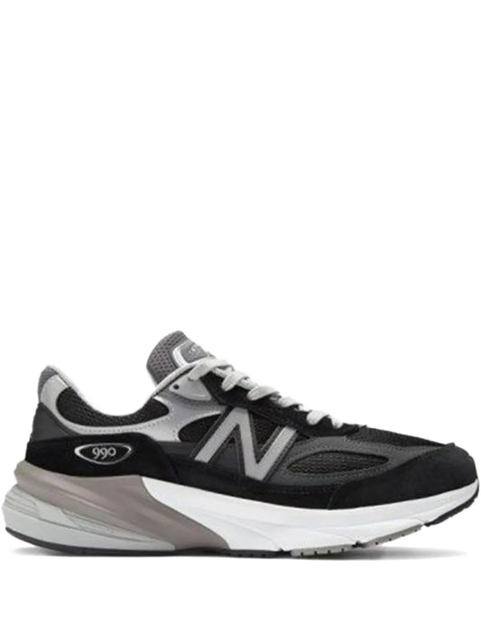 Black New Balance 990V6 lace-up running sneaker with white N logo and gray accents