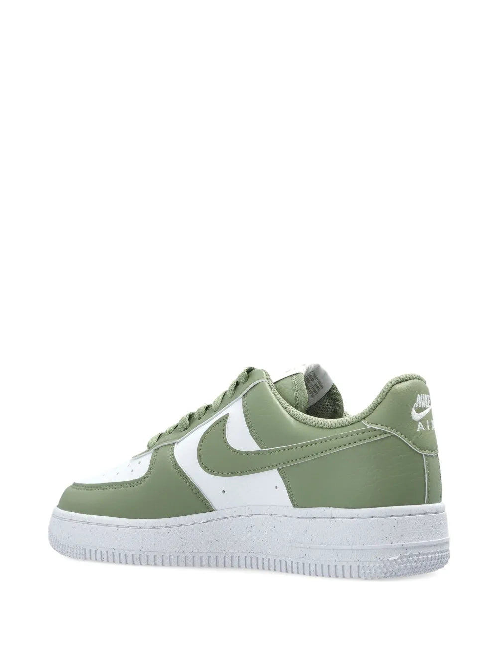 Green and white Nike lace-up sneakers, front-quarter view with white Swoosh