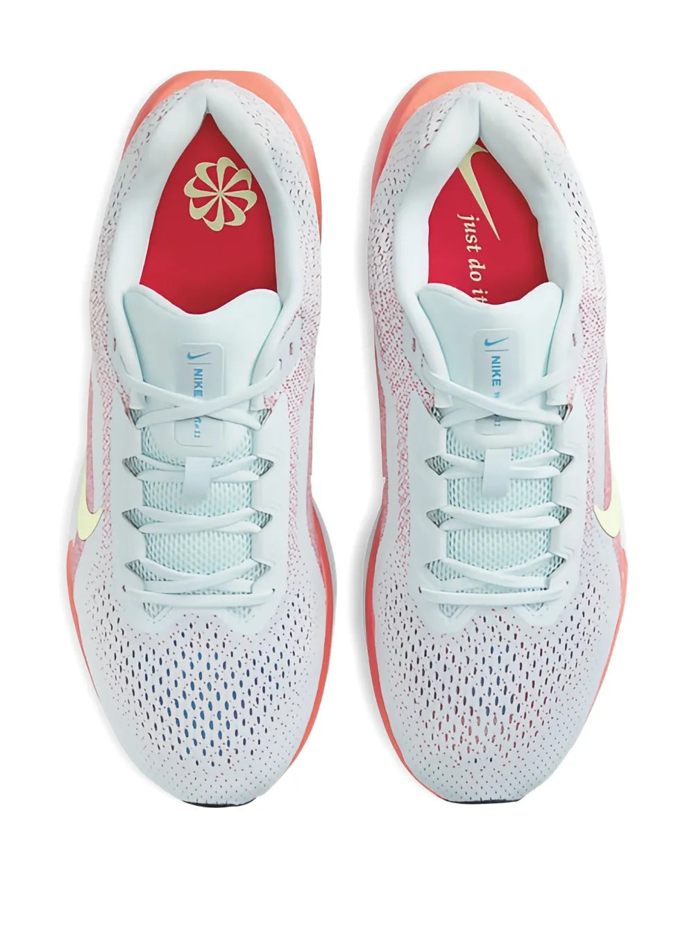 Pair of Nike Winflo 11 trainers in light grey/white with mint laces, front view