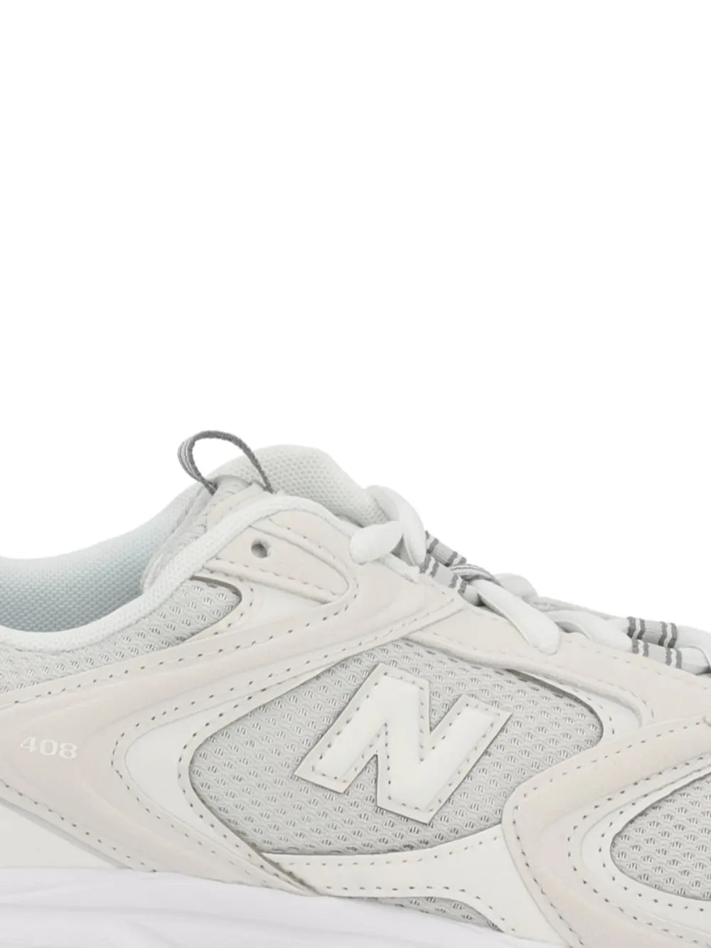 New Balance ML408 off-white upper close-up with laces and New Balance N logo
