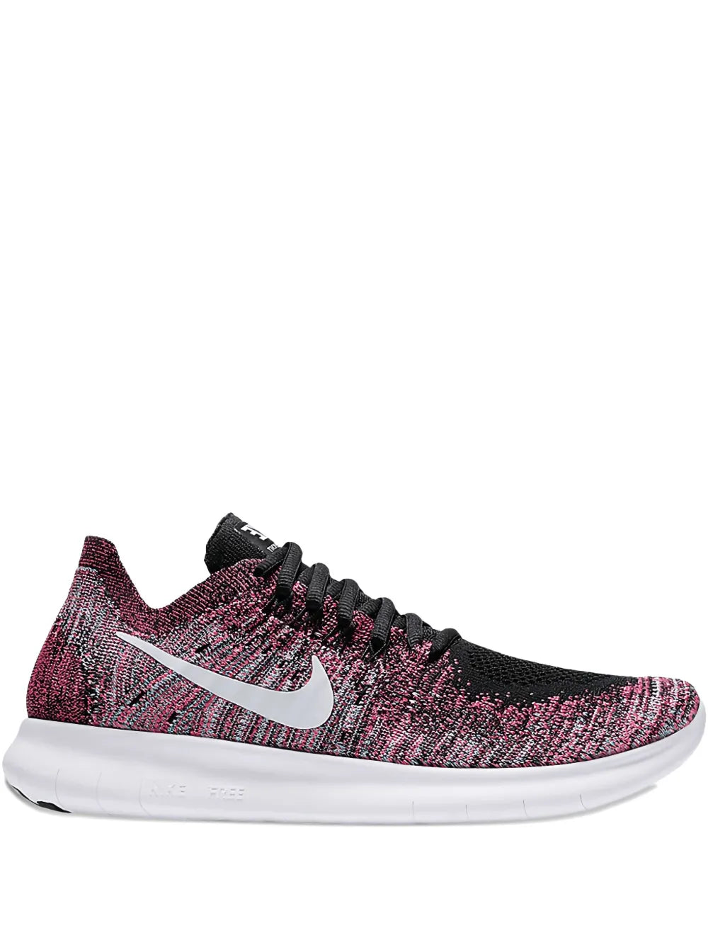 Nike Free RN running shoe with dark maroon knit upper, black laces, white swoosh