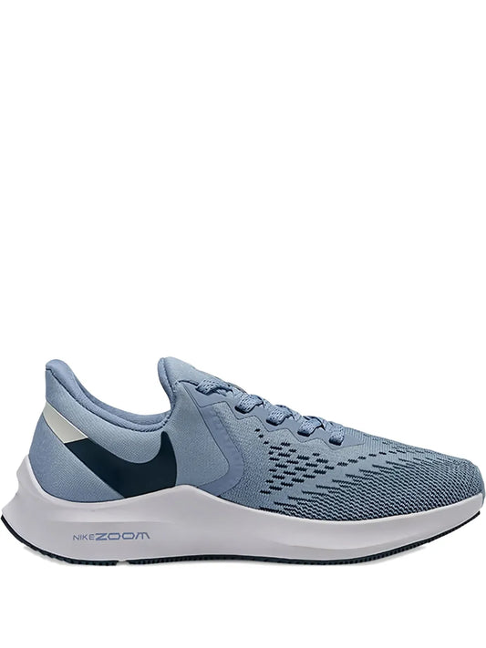 Nike Air Zoom Winflo 6 blue running shoes with knit upper and lace-up front