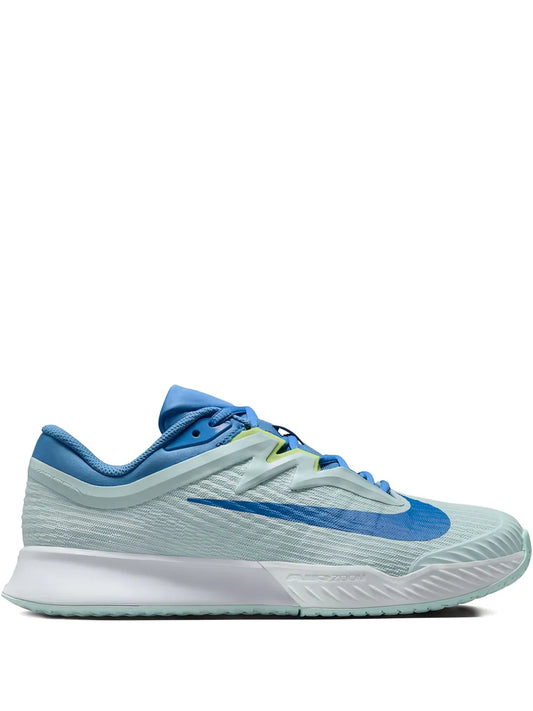 Nike Air Zoom Vapor Pro 3 HC tennis shoe, light aqua with blue Swoosh and lace-up.