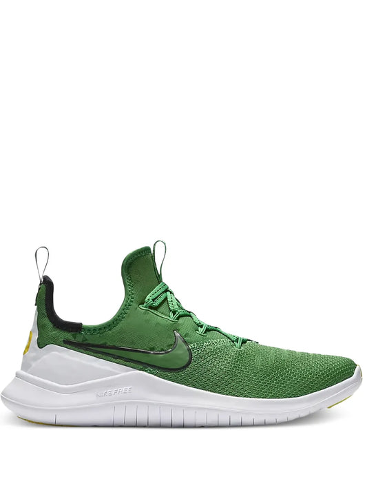 Nike Free TR 8 men's green training shoe with white rubber sole