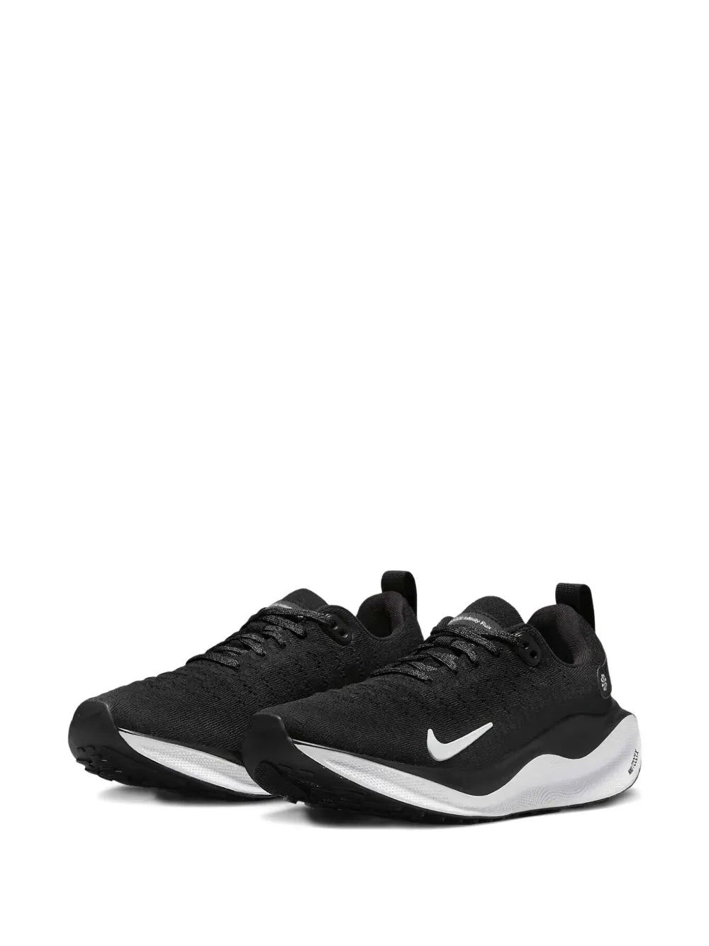 Nike black lace-up running shoes with white midsoles and swoosh logo