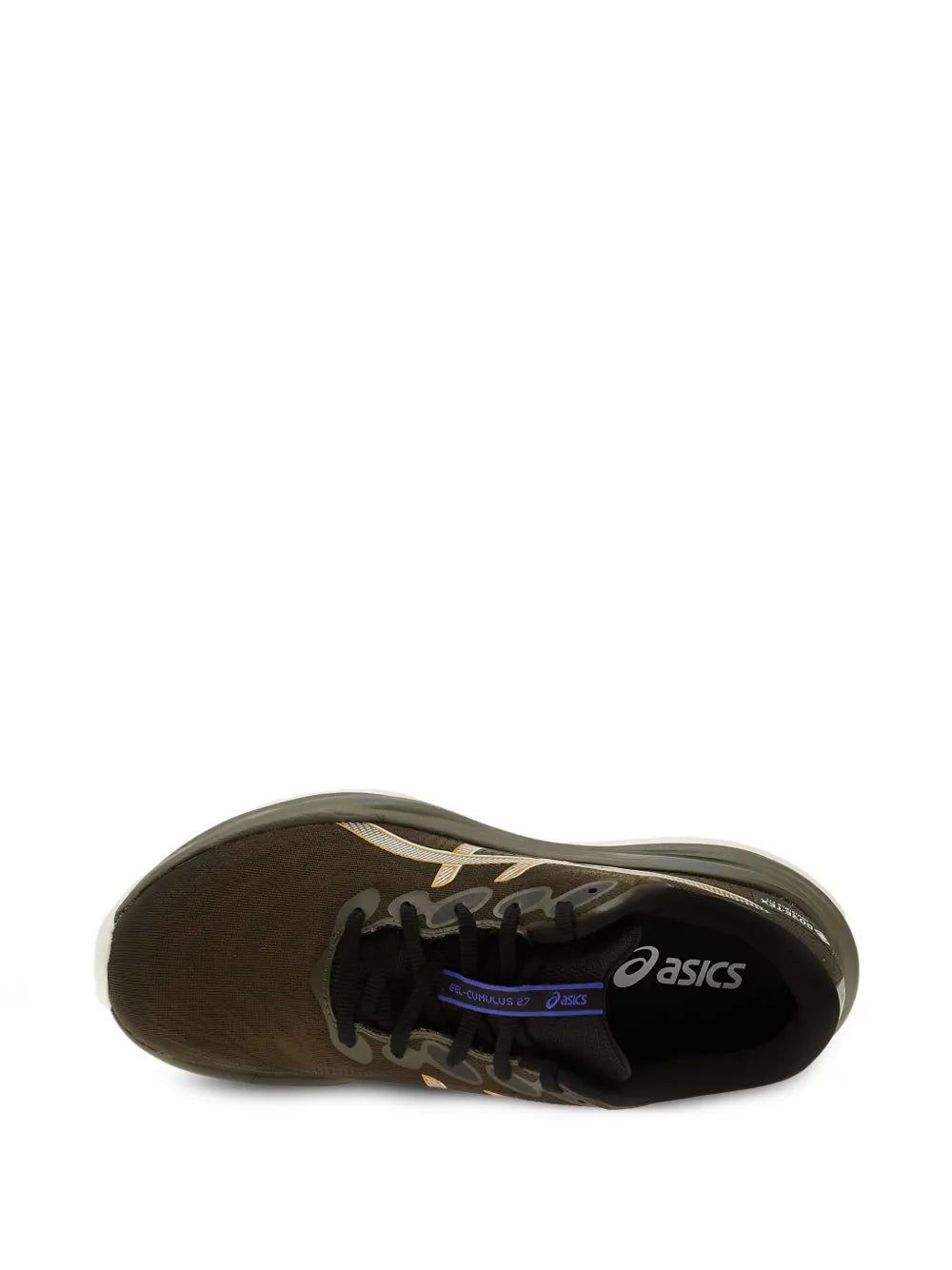 ASICS Gel-Cumulus 27 Gtx brown running shoe, toe and side view with laces