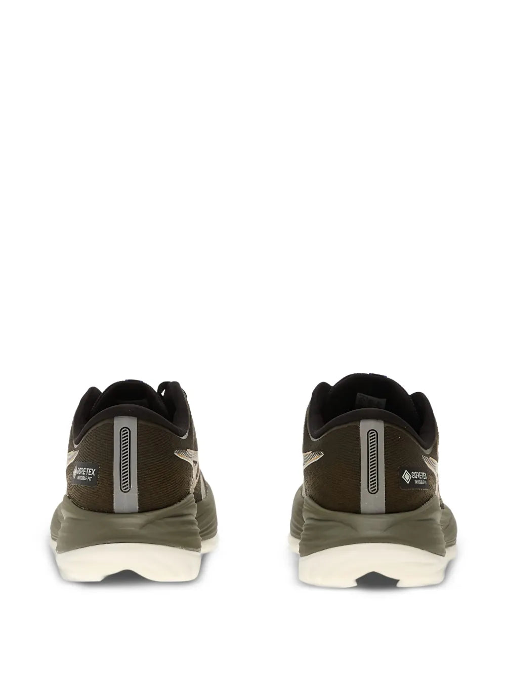 ASICS Gel-Cumulus 27 Gtx brown running shoe, heel back view with GORE-TEX tag