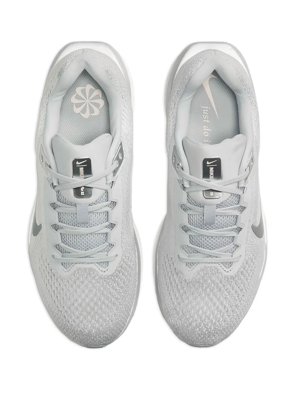 Nike Winflo 11 grey mesh lace-up trainers, top view, Swoosh on sides