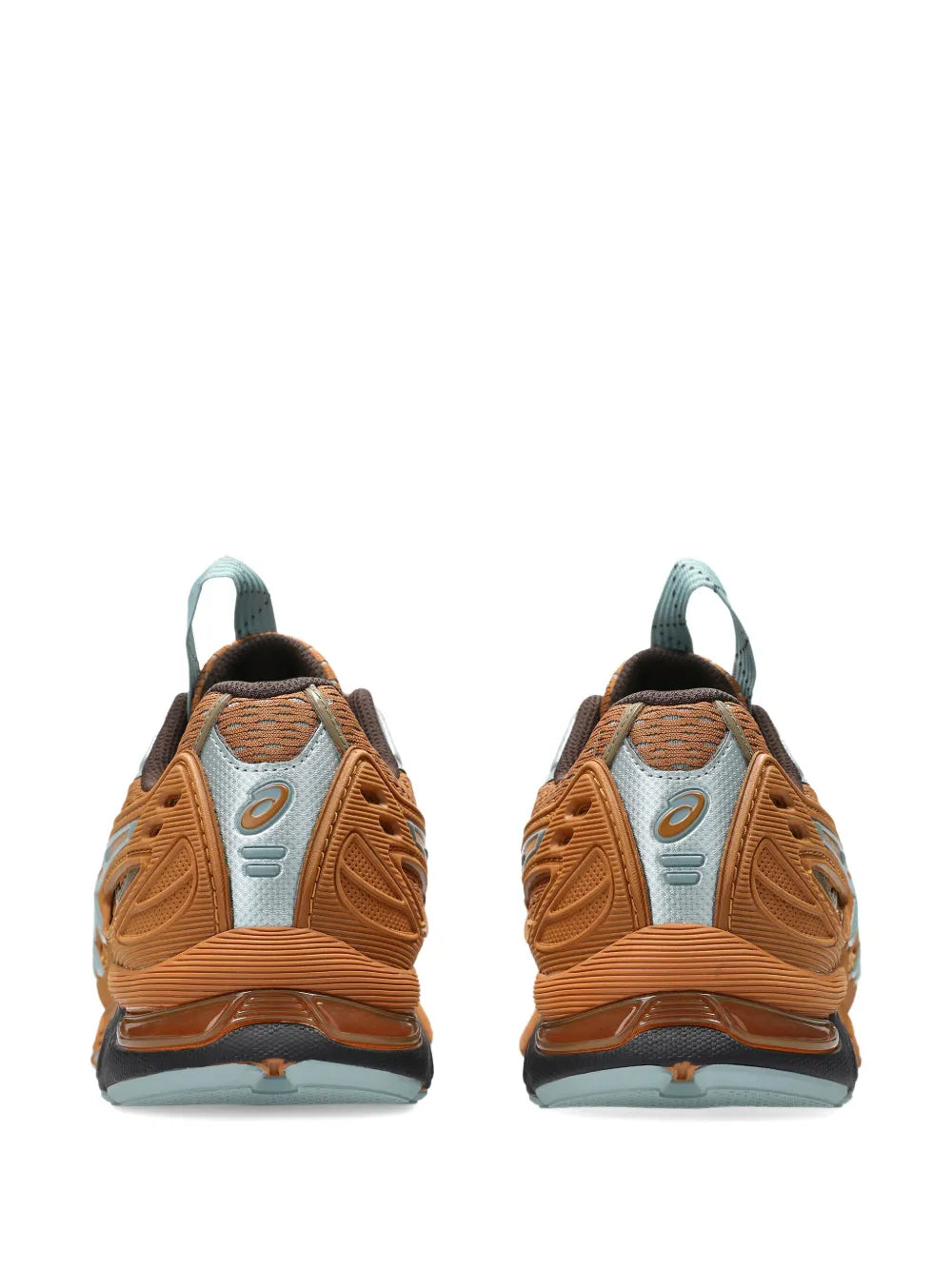 ASICS logo-detail running shoes, orange heel with light blue collar and logo