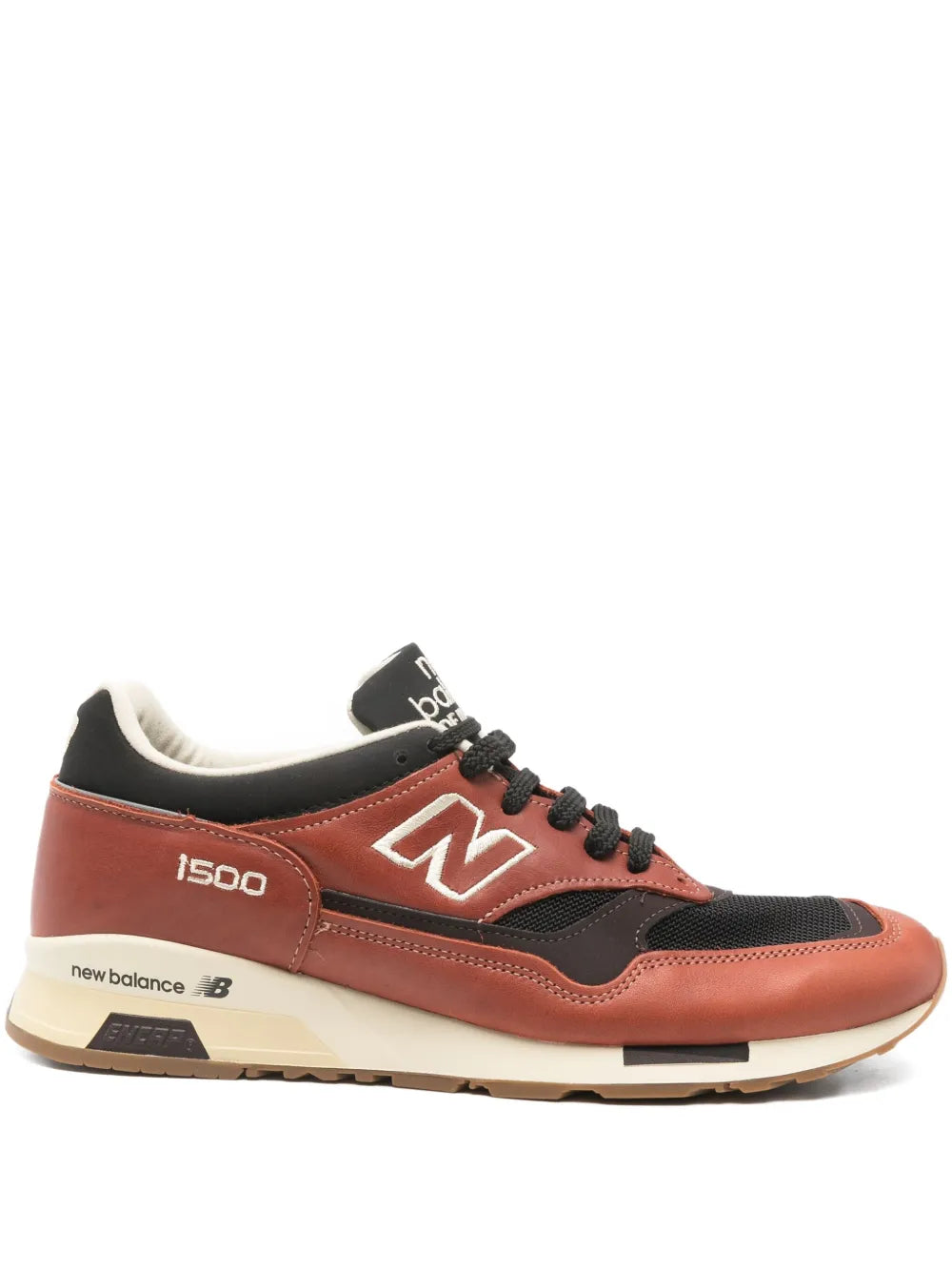 New Balance 1500 lace-up sneakers, rust brown with black panels and cream sole