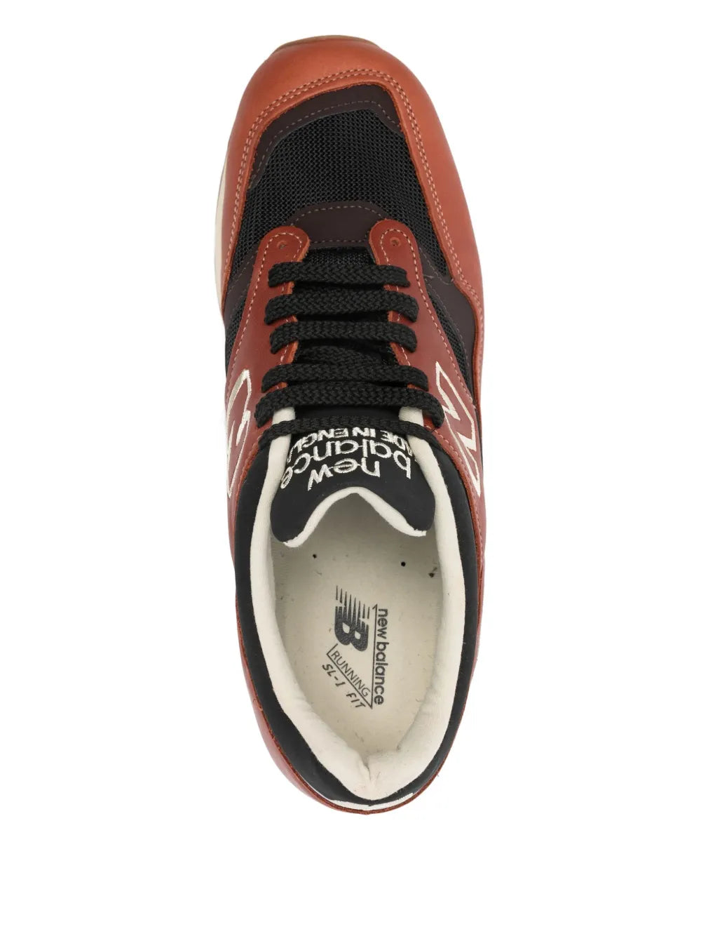 New Balance 1500 lace-up sneaker, front view with rust brown upper and black laces
