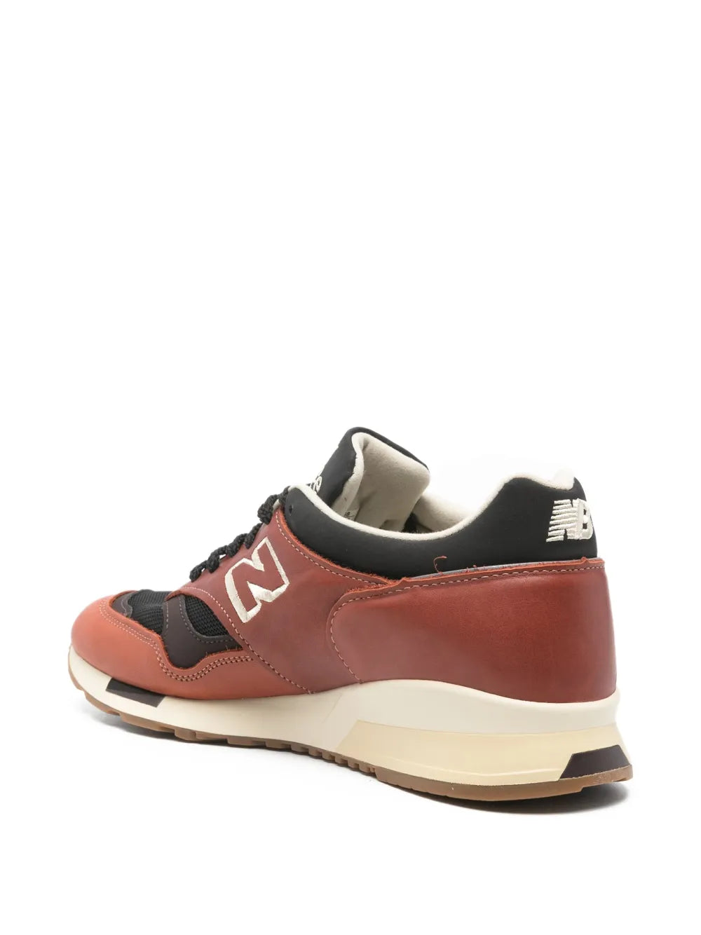 New Balance 1500 lace-up sneakers, rust brown upper with black heel and cream sole
