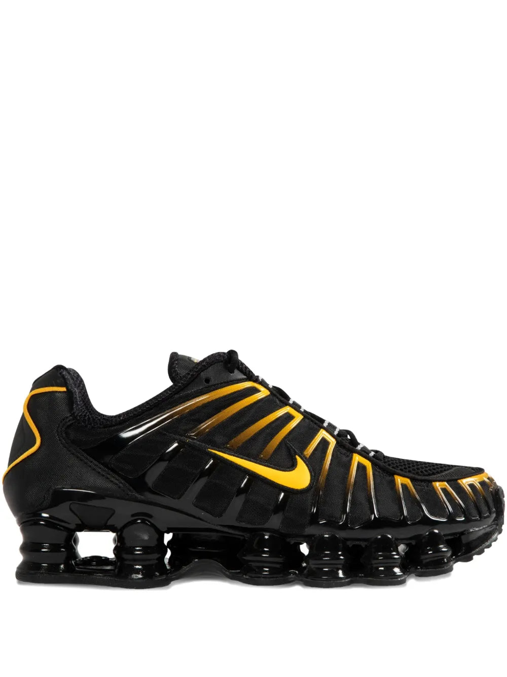 Nike Shox Tl running shoes in black with yellow swoosh and laces