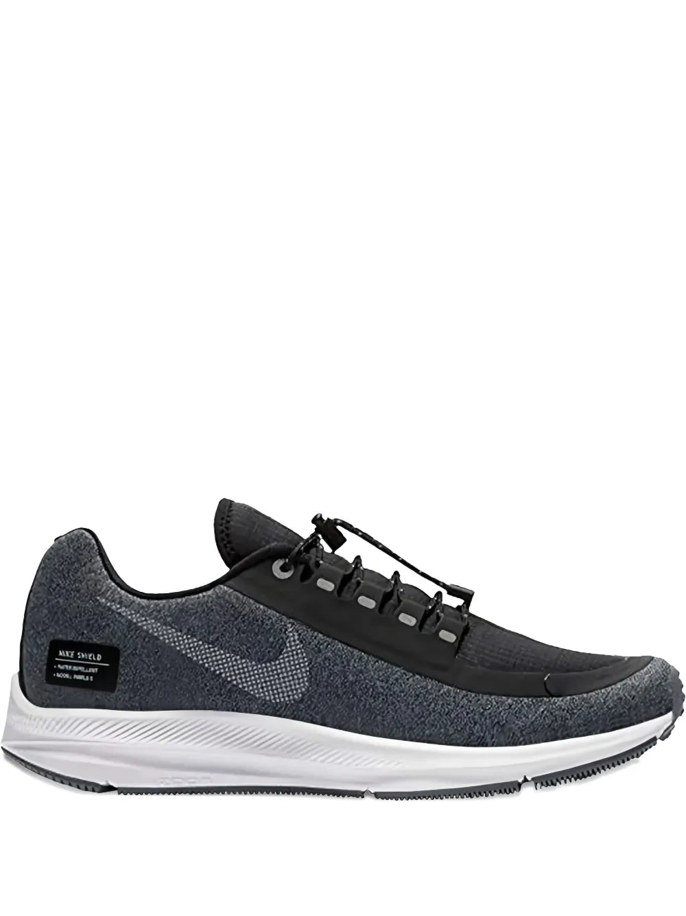 Nike Air Zoom Winflo 5 Shield running shoe, grey/black knit upper, lace-up, cushioned sole