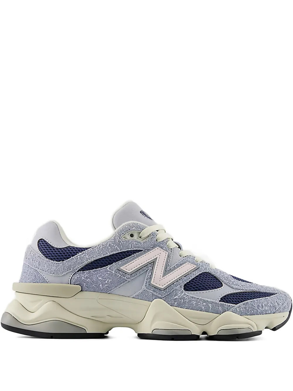 New Balance 9060 sneakers in grey and navy mesh with cream midsole