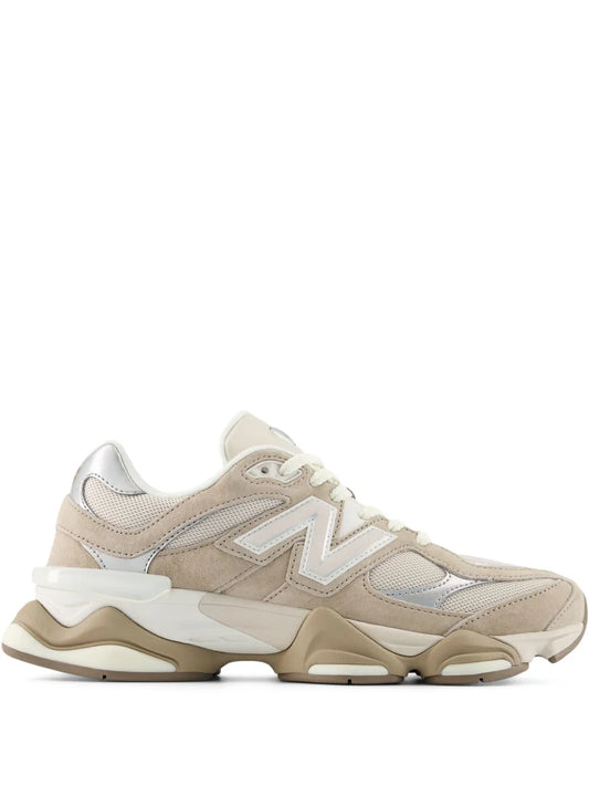 Beige New Balance 9060 mesh-and-suede sneakers with white N logo