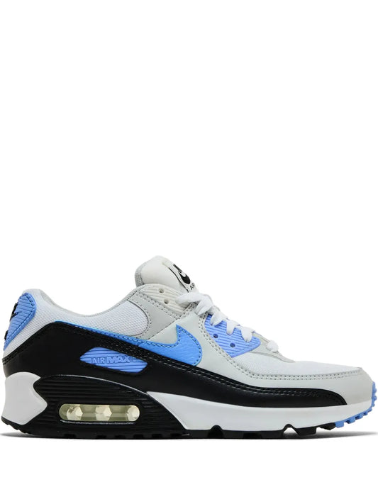 Nike Air Max 90 sneaker in light gray, blue, with black side panels